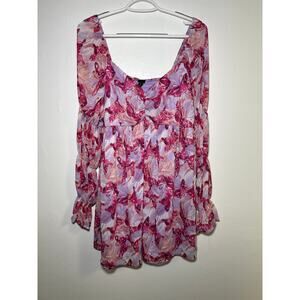 Wild Fable butterfly lily tiered babydoll chiffon lined dress womens XL fairy